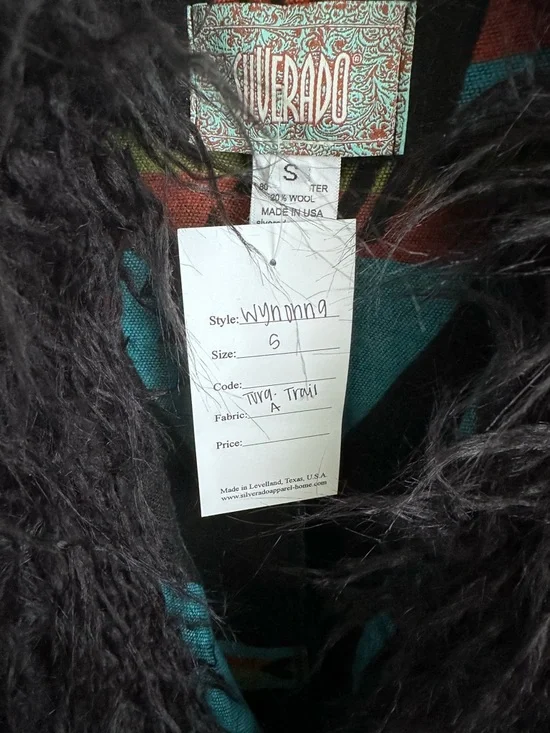 Silverado Teal Aztec Wool Jacket with Black Faux Fur Trim - Picture 3 of 4